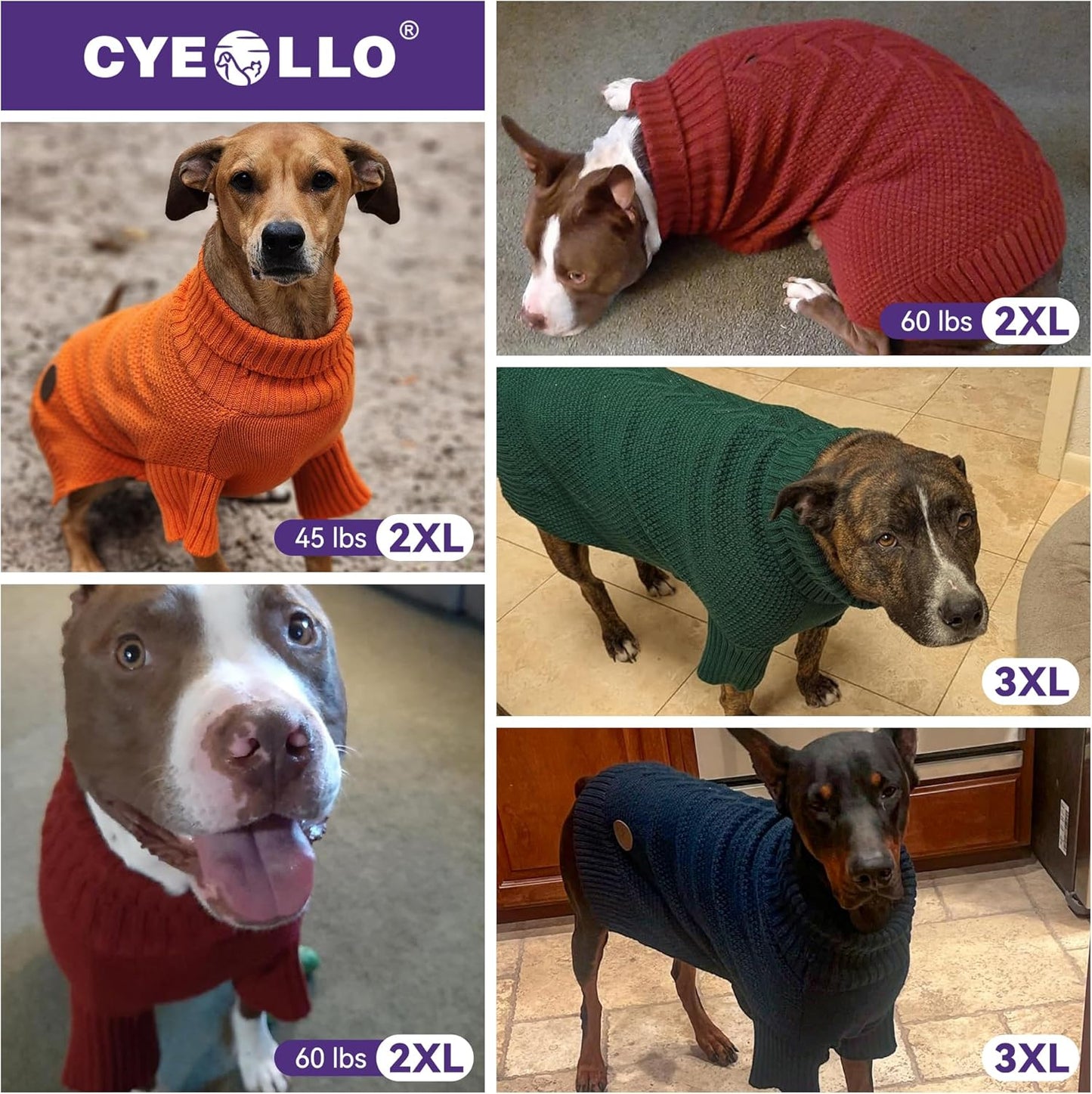 cyeollo Warm Stretchy Sweaters for Medium to Large Dogs Boy & Girl, Pullover Knitted Thermal Winter Big Dog Clothes with Sleeves Turtleneck Pet Beagle Border Collie Apparel, Black XXL