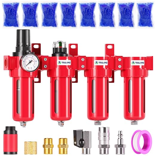 TAILONZ PNEUMATIC 0-150PSI 1/2 Inch NPT Red Industrial Grade 4 Stage Air Drying