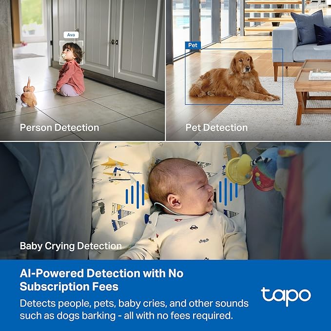 Tapo 4K Indoor Pan/Tilt Wired Security Camera - Works as a Baby Monitor, Person/Pet Detection, Facial Recognition, 360° AI Motion Tracking, Subscription-Free Local Storage or Optional Cloud, C260