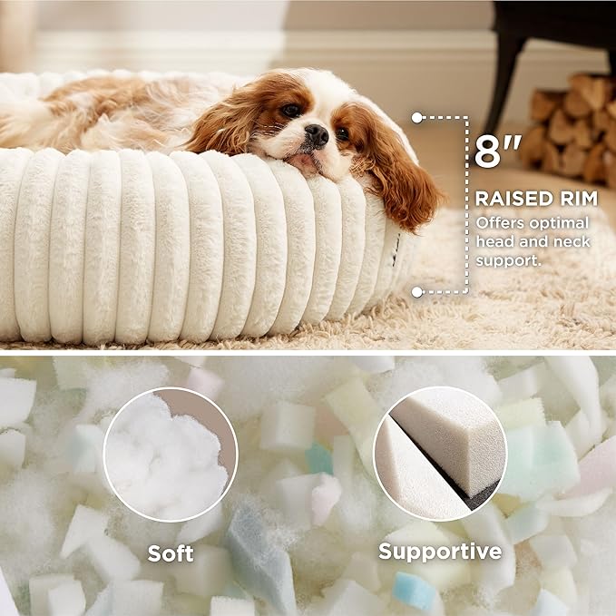 Bedsure Donut Medium Dog Bed 30x30x8 inches with Waterproof Dog Blankets for Medium Dogs 30"x40", Cream