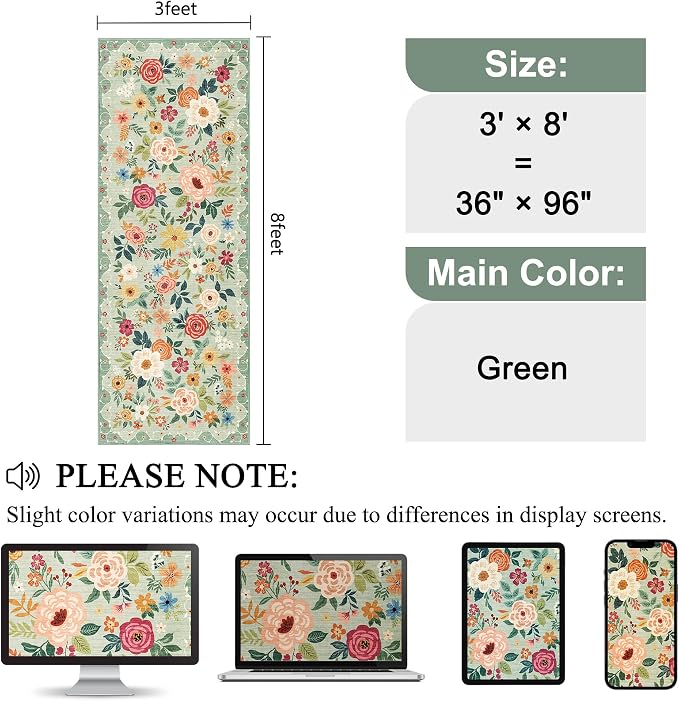 DUKINO 3x8 Runner Rug, Washable Rug