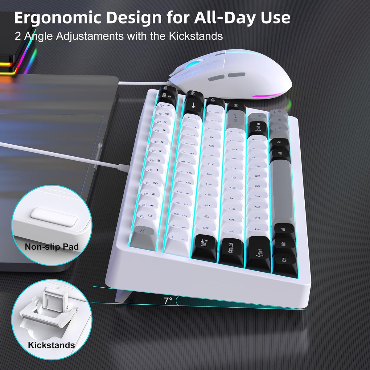 Snpurdiri 75% Wired Gaming Keyboard and Mouse Combo (Black Grey White)