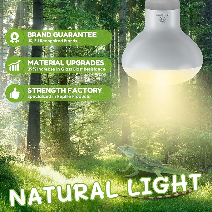 Reptile Heat Lamp Bulbs, 2 Pack 50W Simulate Natural Sunlight Heat Light Bulb, Amphibian Terrarium Basking Spot Lamp for Reptile, Bearded Dragon, Lizard, Turtle, Snake