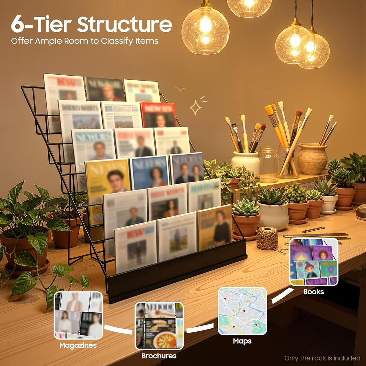 6 Tier Wire Book Display Rack Shelf, Black Book Signing Rack Tabletop Magazine Comic Display Racks for Library Classroom Picture Literature Brochure, Card Shelf Holder Stand 18" x 11" x 17.5"