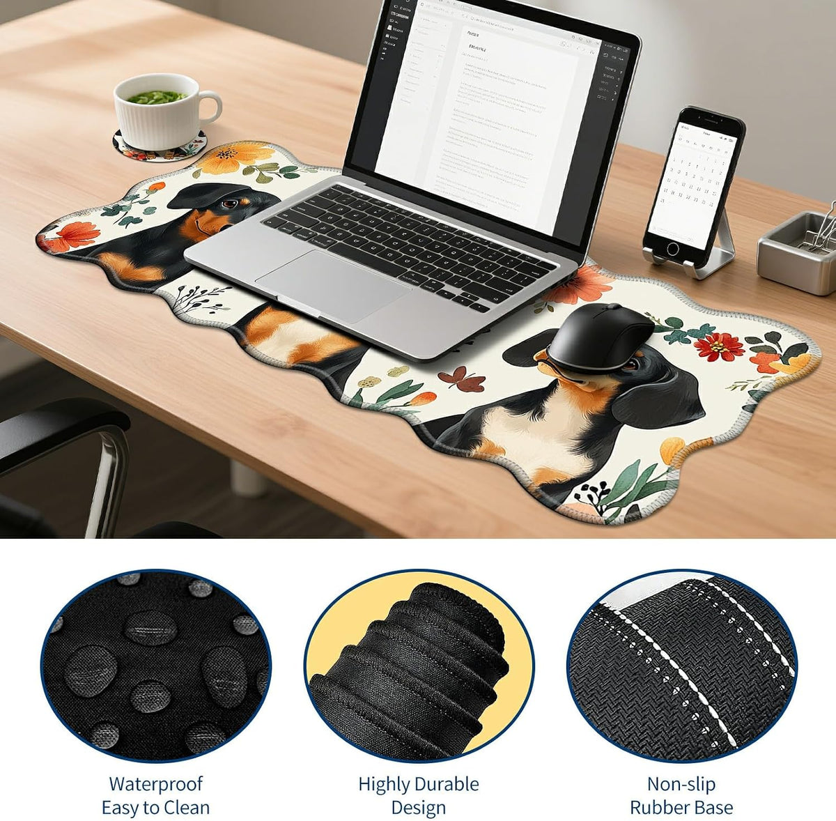 Keyboard Mouse Pad Set,Dogs and Flowers