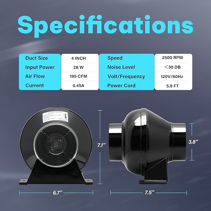 iPower 4 Inch Upgrade Inline Duct Ventilation Fan
