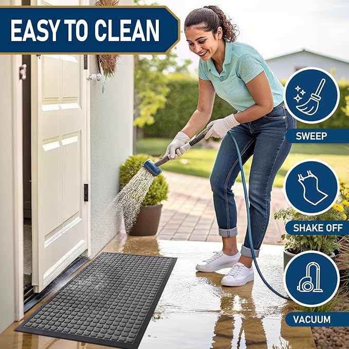 Smiry Front Door Mat Outside Entrance, Heavy Duty Natural Rubber Doormat