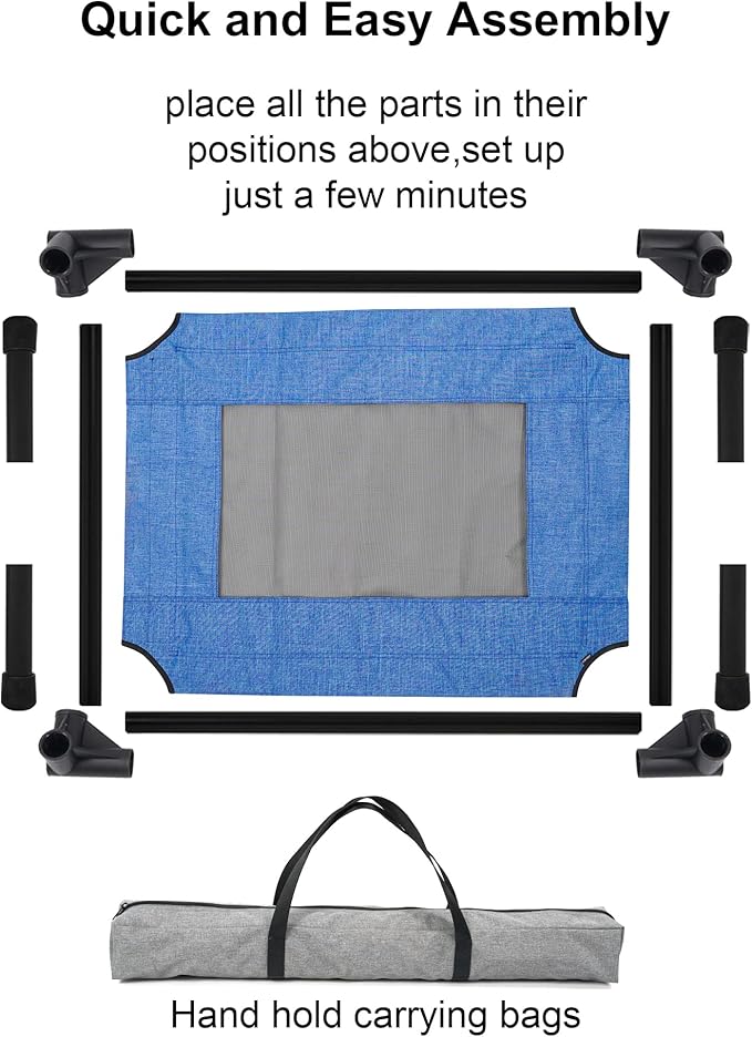 Raised Dog Bed Cooling Cot for Indoor Outdoor Use Portable Waterproof Mesh Pet Bed Washable for Large Medium Small Dogs, Blue