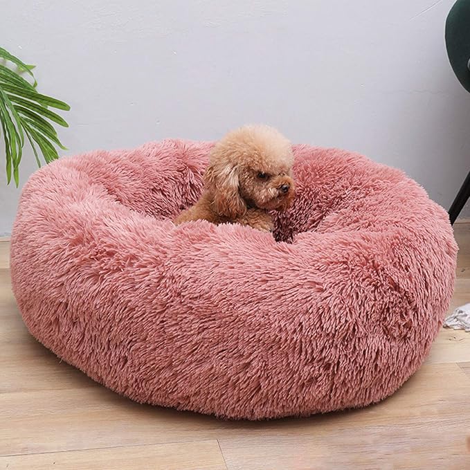 Warming Round Dog Bed for Small, Medium and Large Dogs & Cats, Short & Long Plush Pet Bed, Luxurious Faux Fur Donut Cuddler, Bolster Pet Bed & Sofa, Machine Washable 60CM 24Inch