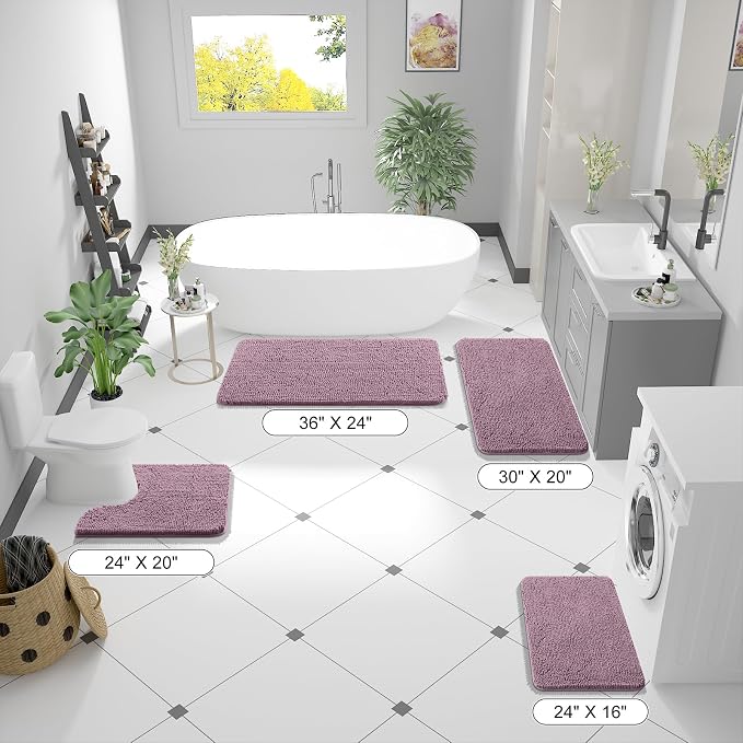 OLANLY Bathroom Runner Rugs 47x24, Soft Absorbent Chenille Bath Rugs, Rubber