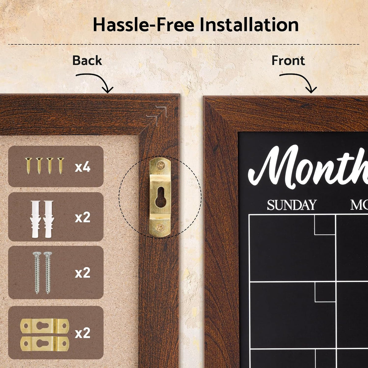 DOLLAR BOSS Chalkboard Calendar Corkboard Combo, 24" x 18" Rustic Brown