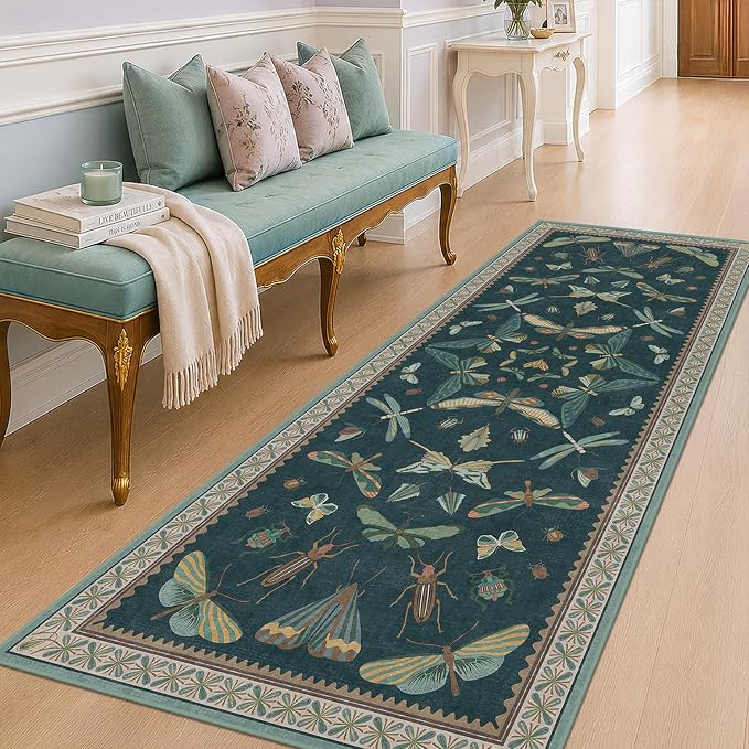 Hazo Haus Green Boho Runner Rug 3x8, Foldable Washable Carpet