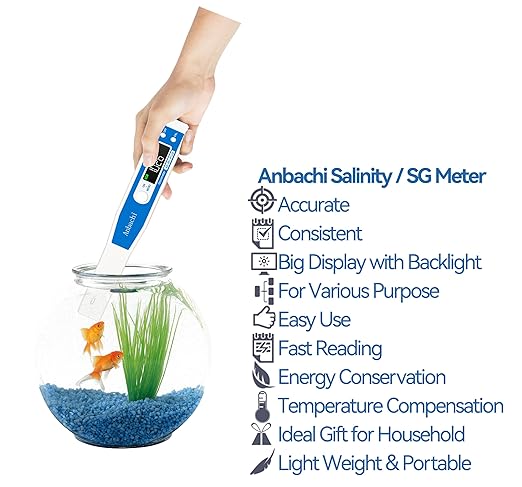 Saltwater Meter Salinity Meter Digital Water Tester Hydrometer Ideal for Hydroponics Aquarium Fish Pond Aquaculture High Accuracy Pen Type Meter Specific Gravity(SG) Salinity and Temperature 3 in 1