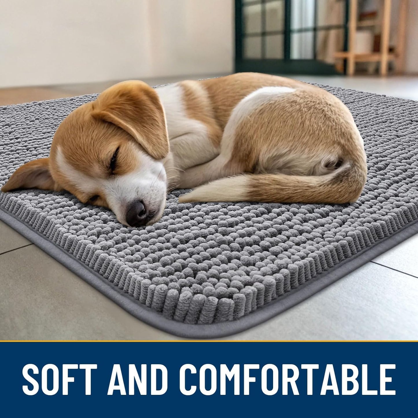 Smiry Dog Door Mat for Muddy Paws 70x24, Absorbs Moisture and Dirt Doormat, Non-Slip Washable Quick Dry Chenille Front Door Mat Indoor Entrance, Entryway Carpet for Inside Floor, Grey