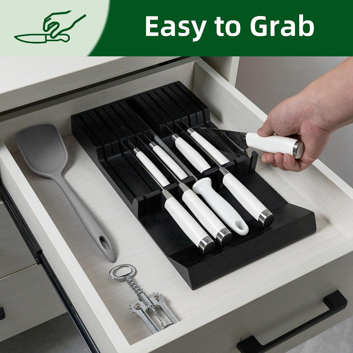 Utoplike Bamboo Knife Drawer Organizer, In-drawer Knives Block for Kitchen