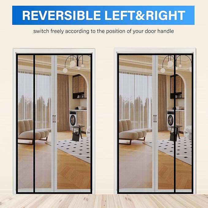 Magnetic Screen Door Mesh Left Right Side Opening Upgraded PET Material Mesh Stronger Than Fiberglass and Polyester,Keep Bugs Out,Pet & Kid Friendly Screen Size 74'' X 82''