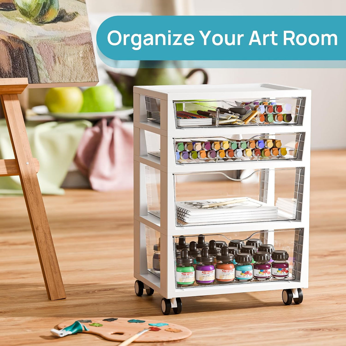 Vtopmart 4-Tier Plastic Drawer Storage Rolling Cart with Wheels