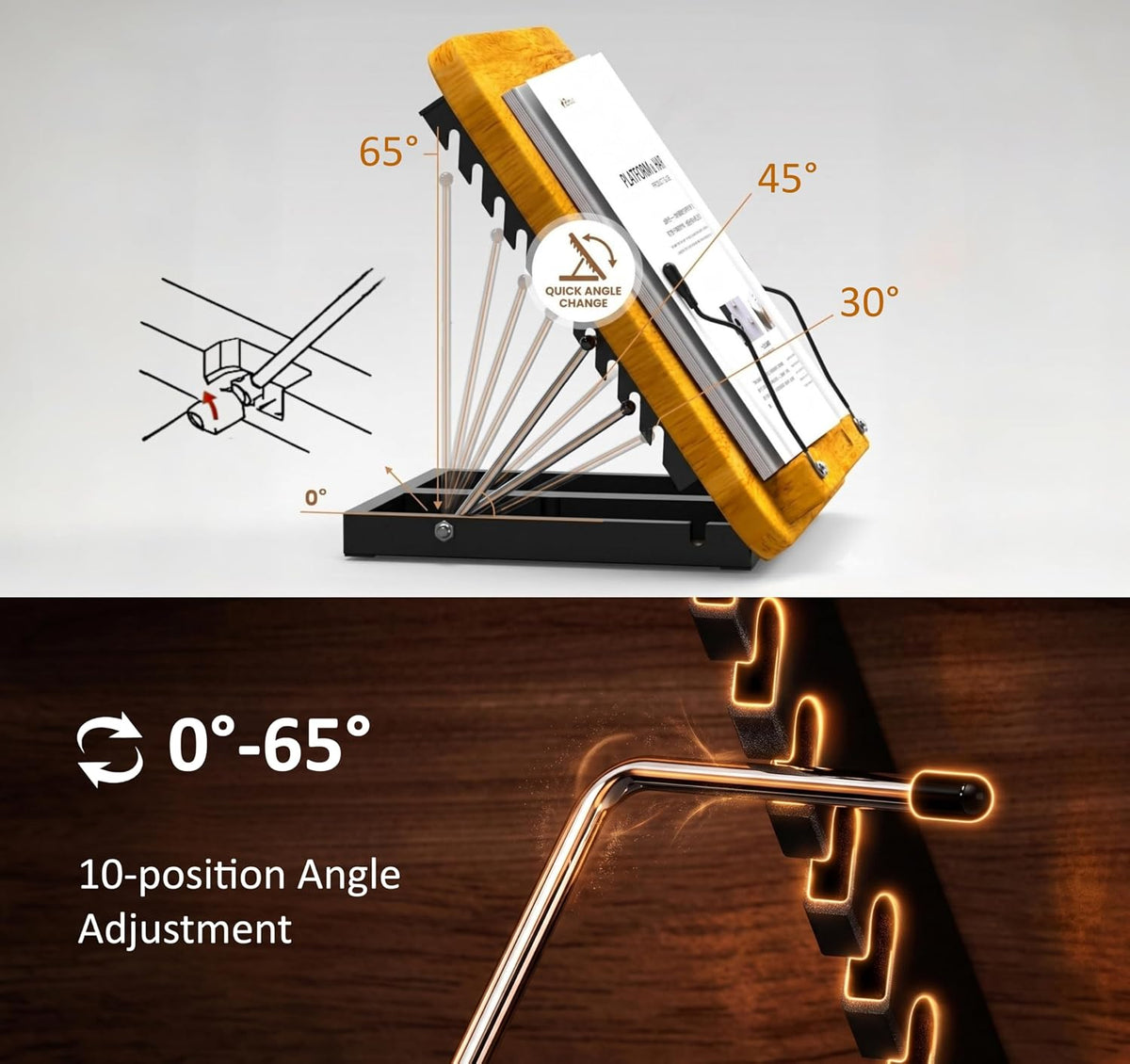 2-in-1 Floor & Desktop Book Stand with Large 16.5"x11.8" Solid Wood Panel