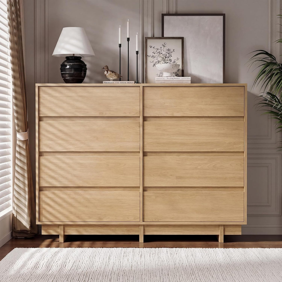 CHUWELL Oak 8 Drawer Dresser for Bedroom,53" Wide Chest of Drawers