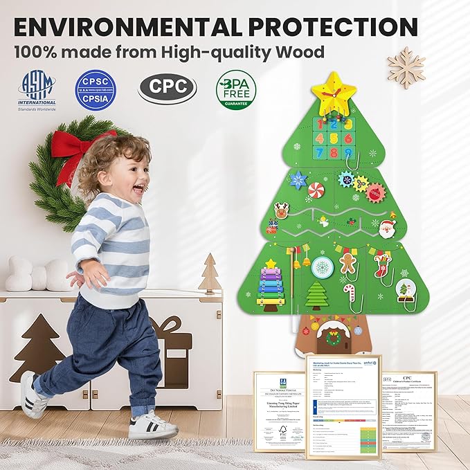BlueWood Wooden Wall Busy Board Panels, Toddler Learning Activity Center, Montessori Philosophy Sensory, Educational Toys, Conducive to All-Round Development - Tree