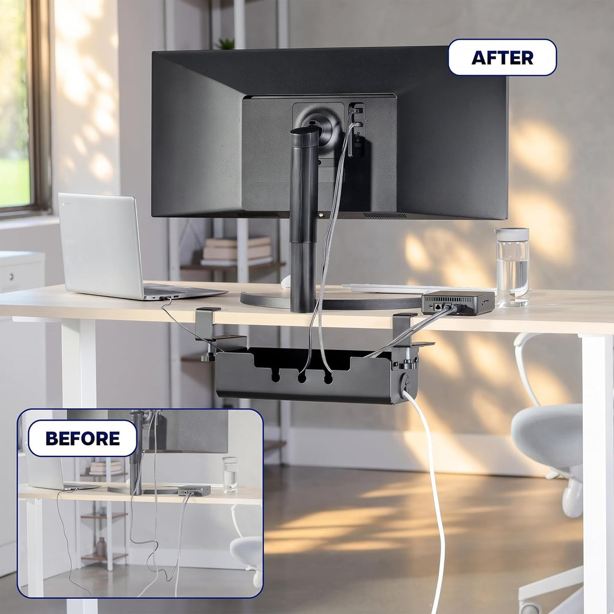 VIVO Black Clamp-On Flip-Open 19 in Cable Management Box, DESK-ACMB20-C