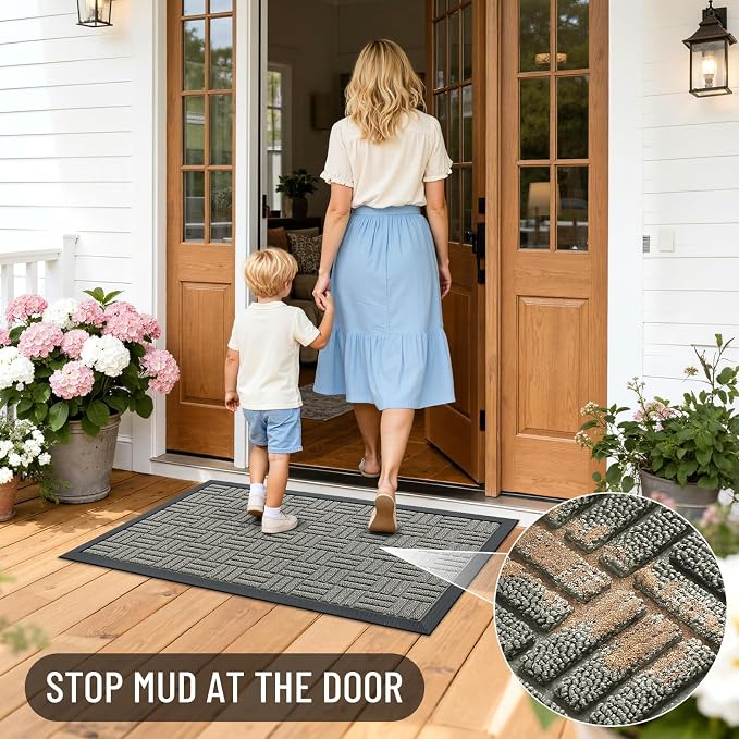 OLANLY Front Door Mat Outside Entrance 29.5x17, Heavy Duty Sturdy Natural