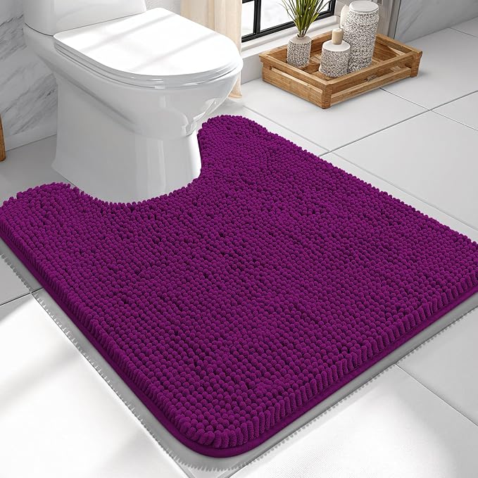 OLANLY Toilet Rugs U-Shaped 24x24, Extra Soft Absorbent Chenille Contour
