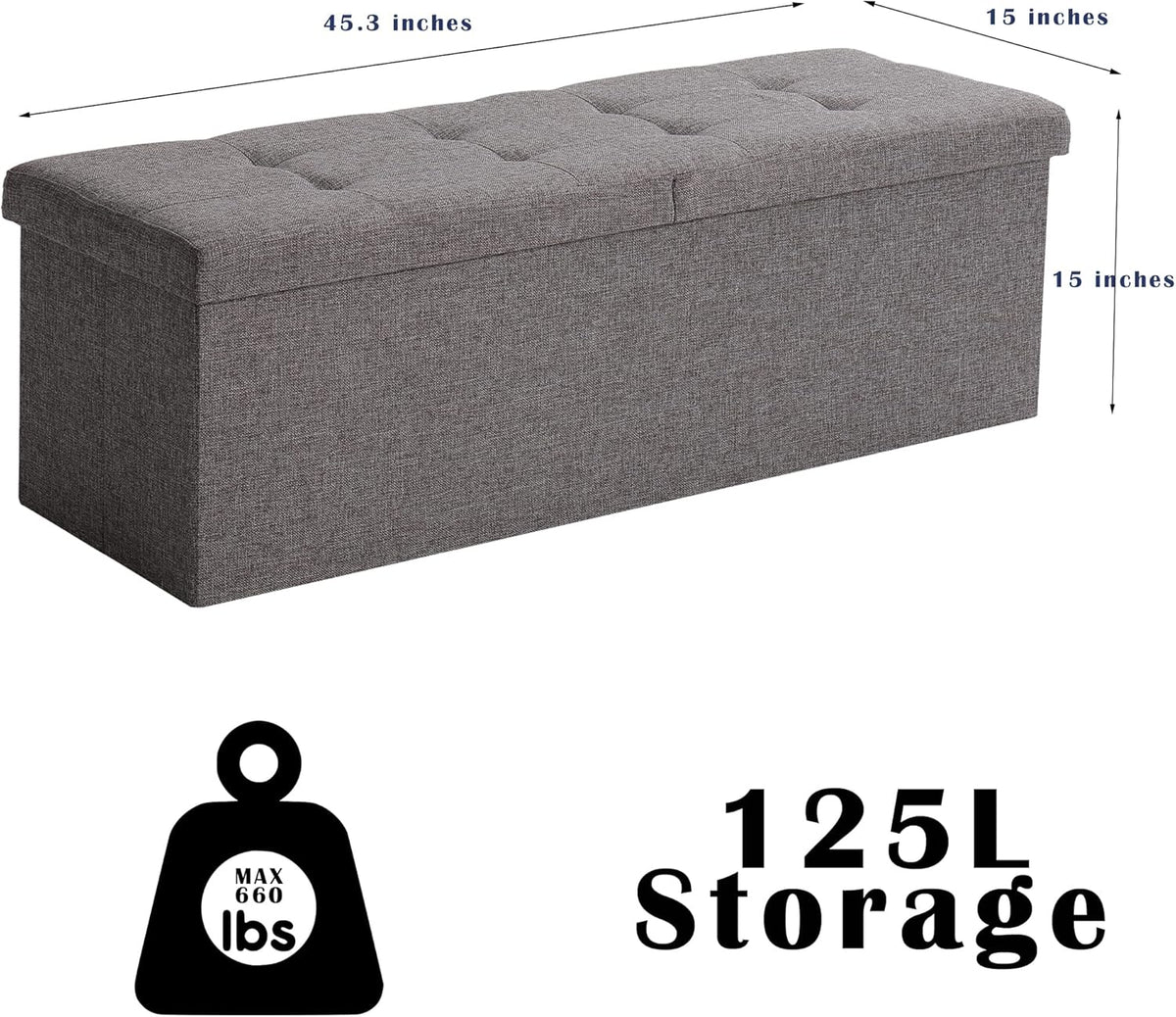 Storage Ottoman Bench Foldable Footrest Foot Stool, 45" Fabric Cream