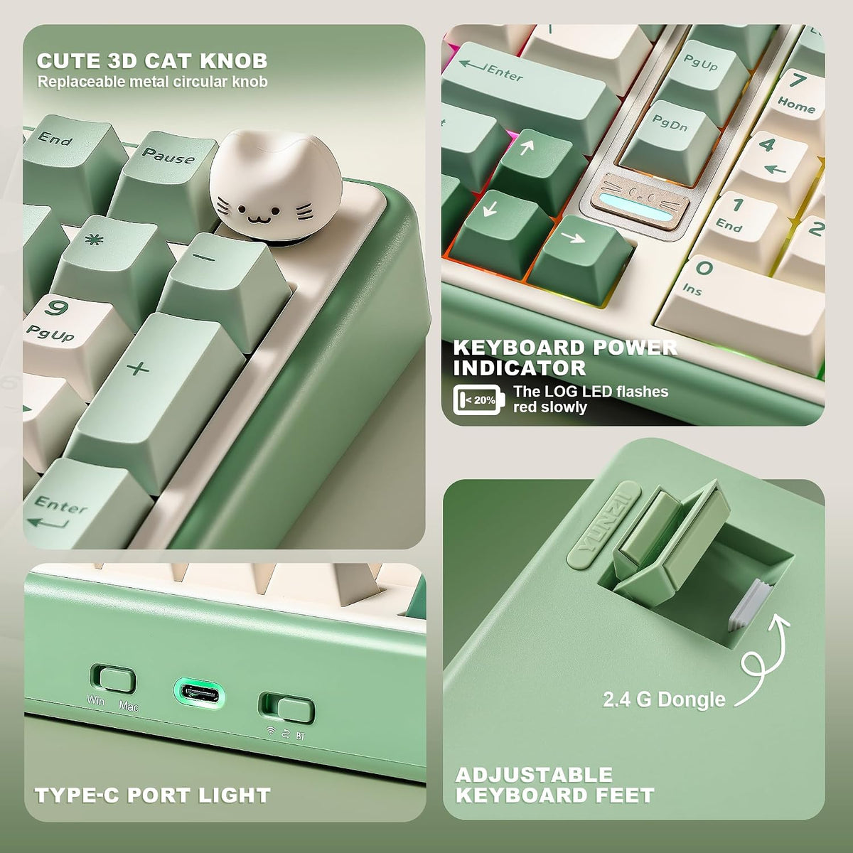 YUNZII B98 PRO 96% Wireless Mechanical Keyboard(Matcha Green, Candy Switch)