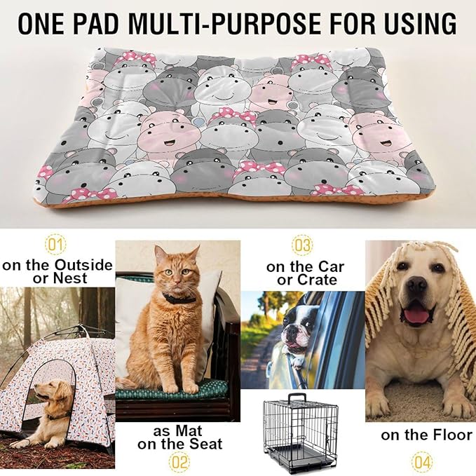 Hippo Cartoon Pet Bed Cute Dog Bed Mat Absorbing Non Slip Pad Pet Sleeping Mat for Small, Medium, and Large Dogs Puppy Cat 24 in x 18 in