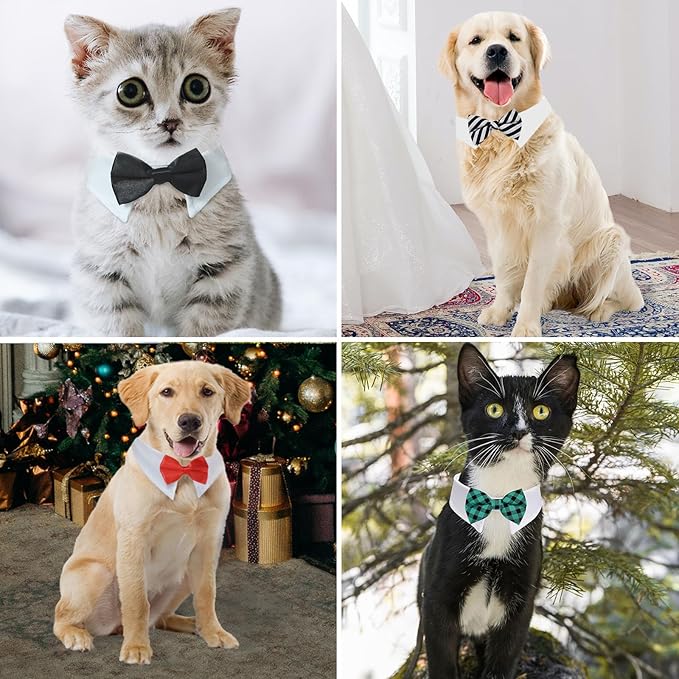 KOOLMOX 8PCS Adjustable Tux Dog Collar with Bow Tie, White Tuxedo for Large Dogs Wedding Attire