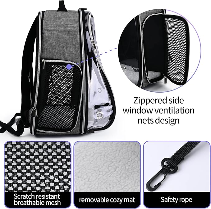 BAGLHER Cat Carrier Backpack Bubble - Fit Up to 18 Lbs - Airline-Approved Dog Backpack Carrier for Small Pets Puppies Dogs Bunny, Space Capsule Dog Carrier Backpack for Travel Outdoor Hiking, Grey