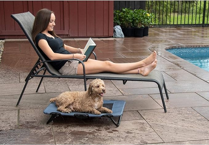 Pet Gear Lifestyle Pet Cot Elevated Bed, No Assembly Required, Premium Tear Resistant Cooling Mesh, Indoor & Outdoor, Lightweight & Portable, 30 Inch, NEW Lake Blue
