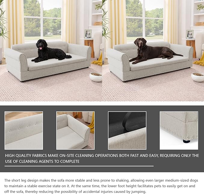 Oversized Pet Sofa Bed for Large Dogs, 55 Inch Modern Dog Couch with Orthopedic Memory Foam, Sturdy Furniture Style Pet Bed with Weight Capacity 220 lbs, (Beige)