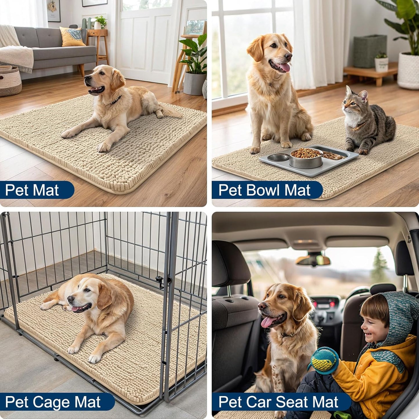 Smiry Dog Door Mat for Muddy Paws 59x24, Absorbs Moisture and Dirt Doormat, Non-Slip Washable Quick Dry Chenille Front Door Mat Indoor Entrance, Entryway Carpet for Inside Floor, Beige