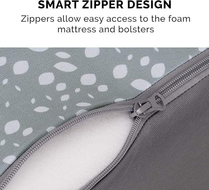 Furhaven Memory Foam Dog Bed for Large Dogs w/ Removable Bolsters & Washable Cover, For Dogs Up to 125 lbs - Plush & Almond Print L Shaped Chaise - Gray Almonds, Jumbo Plus/XXL