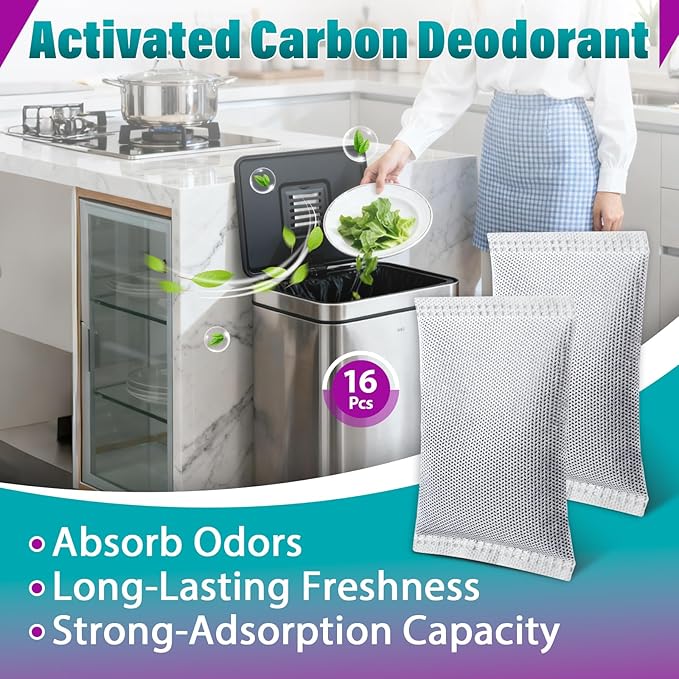 16 Pcs Activated Charcoal Odor Absorbing Filter Refills, Compatible