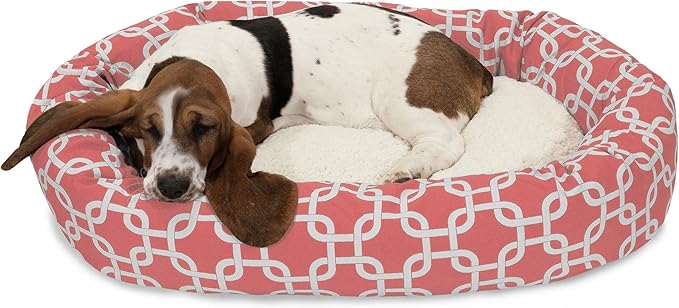 Majestic Pet 32 Inch Links Sherpa Calming Dog Bed Washable – Cozy Soft Round Dog Bed with Spine for Head Support - Fluffy Donut Dog Bed 32x23x7 (inch) – Round Pet Bed Medium - CORAL