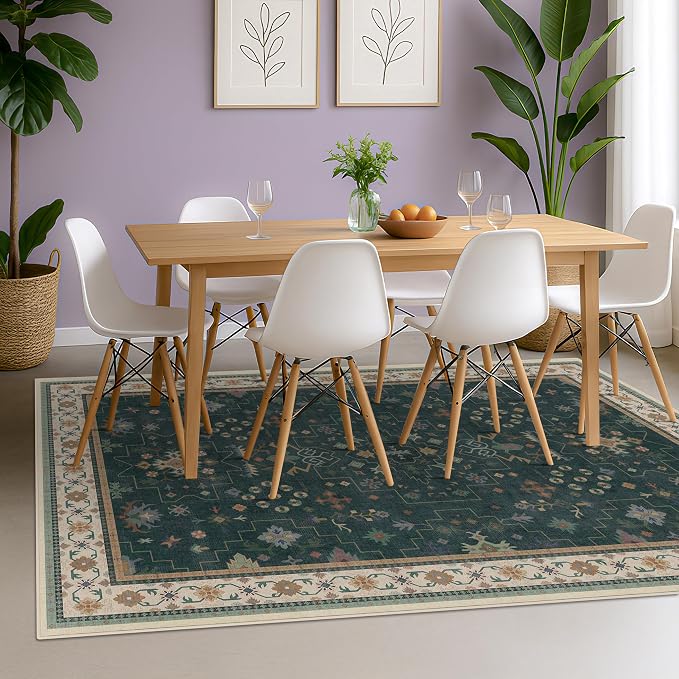Hazo Haus Vintage Dark Green 6x9 Dining Room Rugs