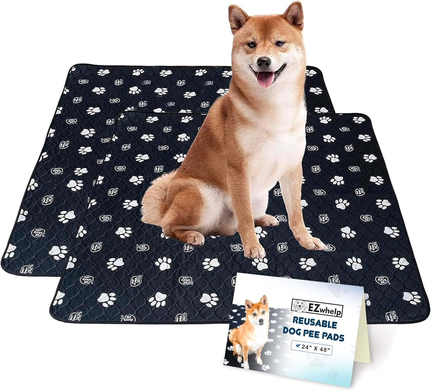 EZwhelp Reusable Dog Pee Pads, Washable Waterproof Mats for Dog Potty Training or Whelping Pads, 24x48 Inch, 2 Pack