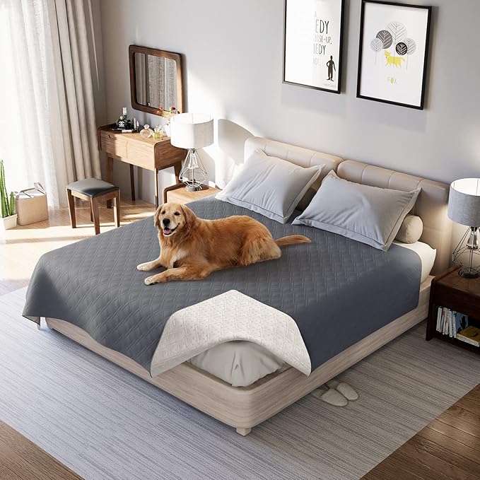 Waterproof Dog Bed Covers for Couch Protection, Water-Resistant Soft Dog Pet Blanket Anti-Slip Dog Blanket for Bed, for Furniture Bed Couch Sofa (Grey,68x82inch)
