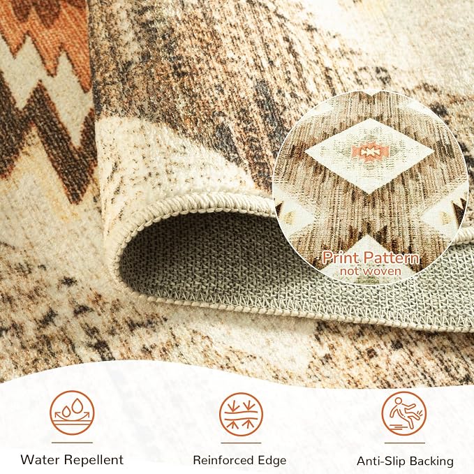 Area Rug 2x6 Rug Machine Washable Non-Slip Low Pile Print Pattern Western Rug