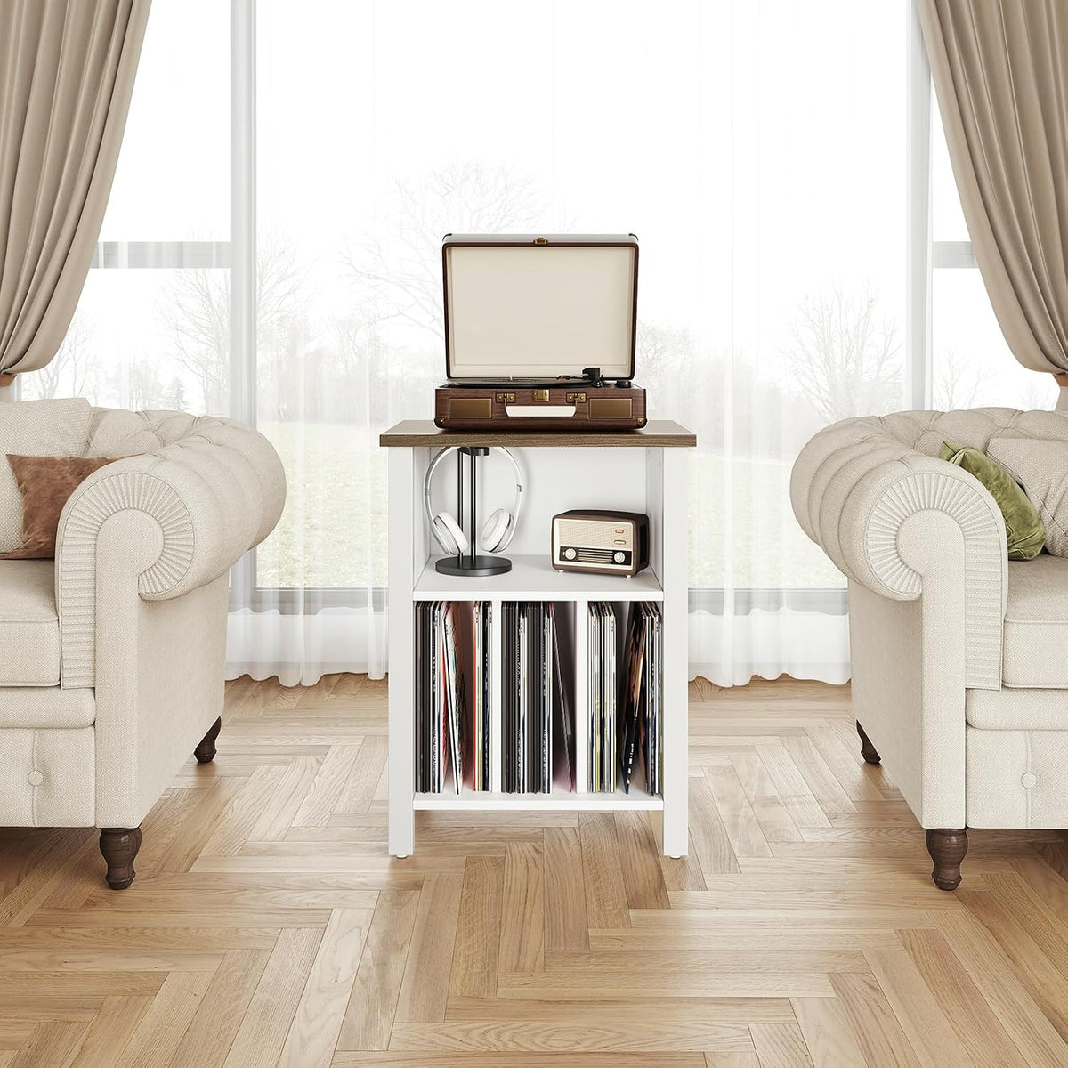 Record Player Stand | Vinyl TurntableTable Holds up to 130 Albums White