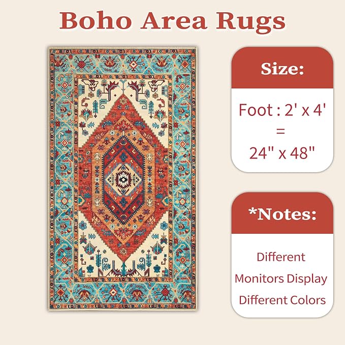 SERISSA 2x4 Boho Rugs for Entryway, Washable Non-Slip Kitchen Runner Rug