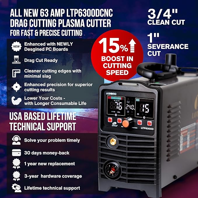 LTP6300D | 63A Non-Touch Pilot Arc Plasma Cutter, Drag-Cut Enabled, Non-HF
