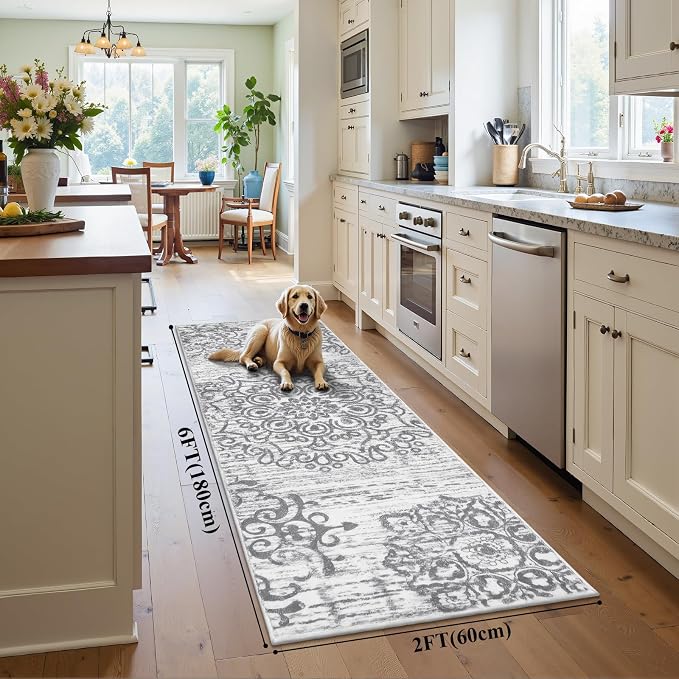 HEBE Hallway Runner Rug 2'x6' Washable Vintage Kitchen Rugs Non Slip Laundry