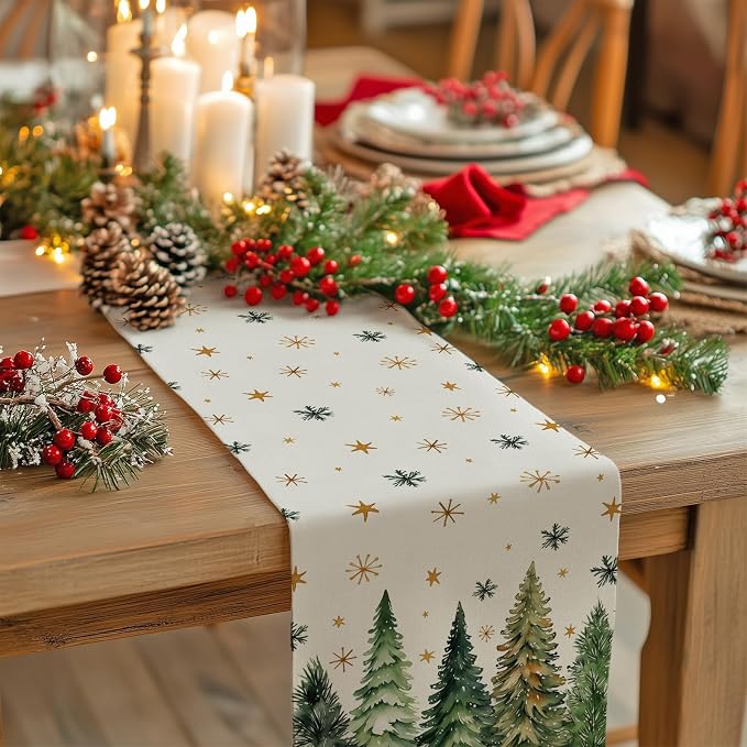 Christmas Table Runner 13x90 Inch, Xmas Tees Snowflakes Holiday Decorative