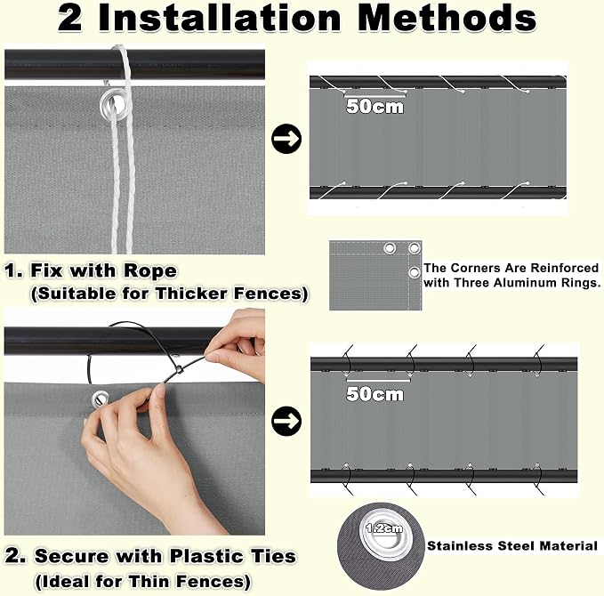 Privacy Screen 2.8' x 29.5' UV Protection 96% Outdoor Dog Fence, Included Cable