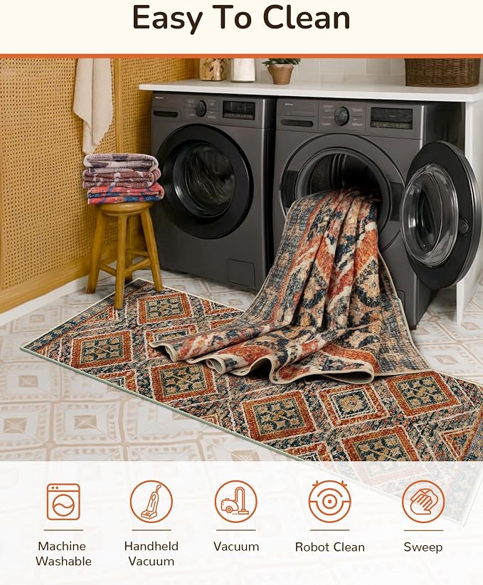 BESTSWEETIE Area Rug 9x12 Rug Machine Washable Non-Slip Low Pile Print Pattern