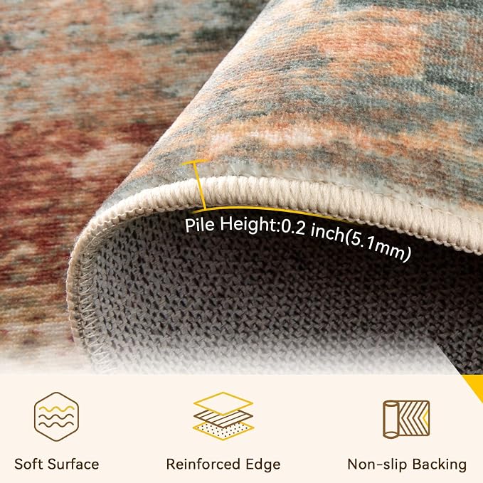 RELEANY Washable Area Rugs 6ft Non-Slip Modern Abstract Soft
